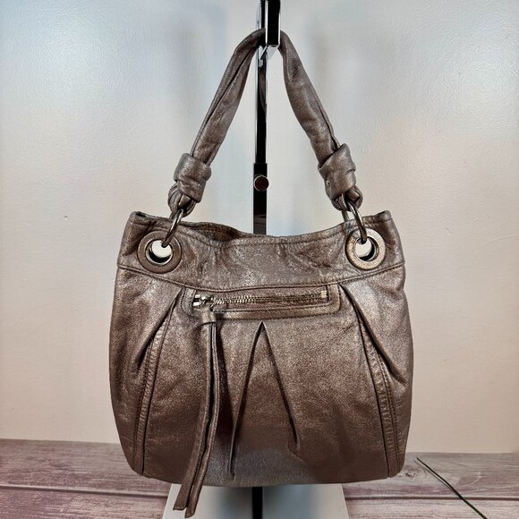 COACH Parker Hippie Gray Leather Shoulder Bag Purse F13416 Medium Pleated - Picture 1 of 14